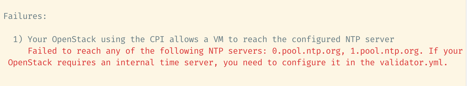 validator error message that ntp servers not reachable